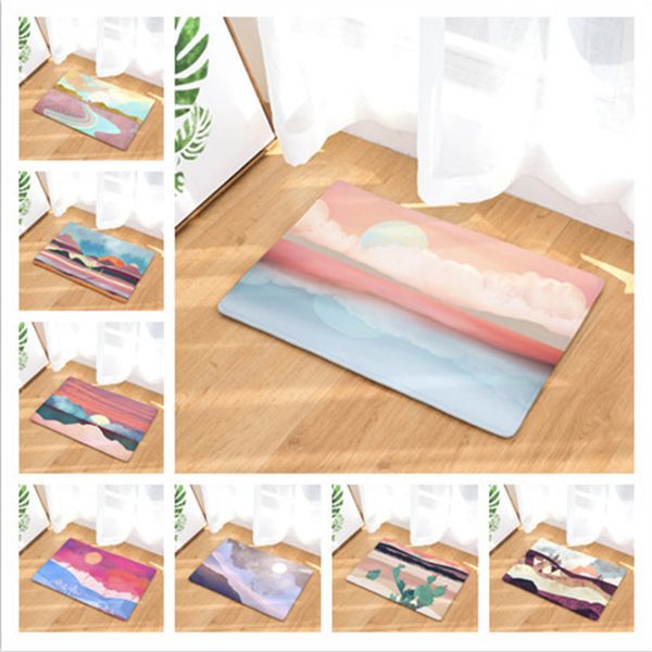 Watercolor Sunset Mountain Doormat Bath Kitchen Carpet Decorative