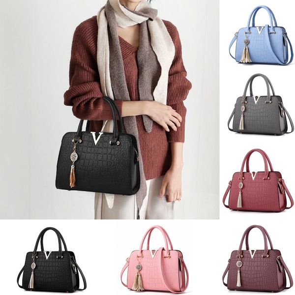 

tassel crossbody bags solid color high capacity women bags leather handbag alligator pattern shoulder bag taschen women#35