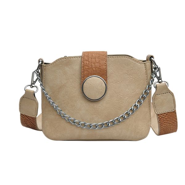 

women's bag soft leather shoulder bag retro messenger shoulder strap handbag wide chain shell casual tote beige