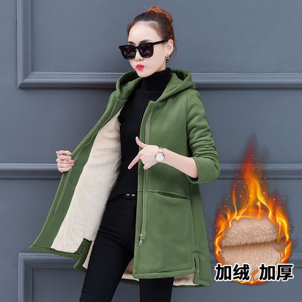 

korean loose thick warm cotton female jacket velvet hoodie women 2018 asymmetry long parkas winter feminine coat, Black
