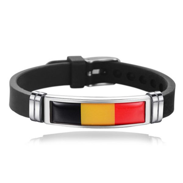 

new belgium flag bangles sporty style stainless steel silicone belgium country flag bracelets jewellery, Black