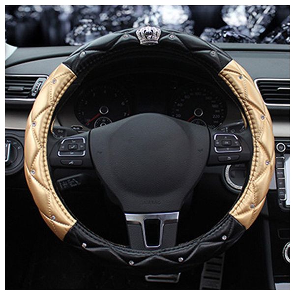 

car steering wheel cover universal crystal crown pu leather steering wheel cover 15 inch