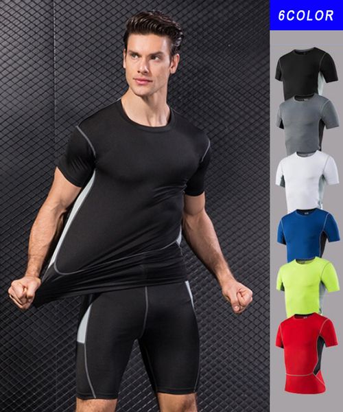 

o neck short sleeve t shirt quick dry elastic men tshirts polyester gym men's t-shirts