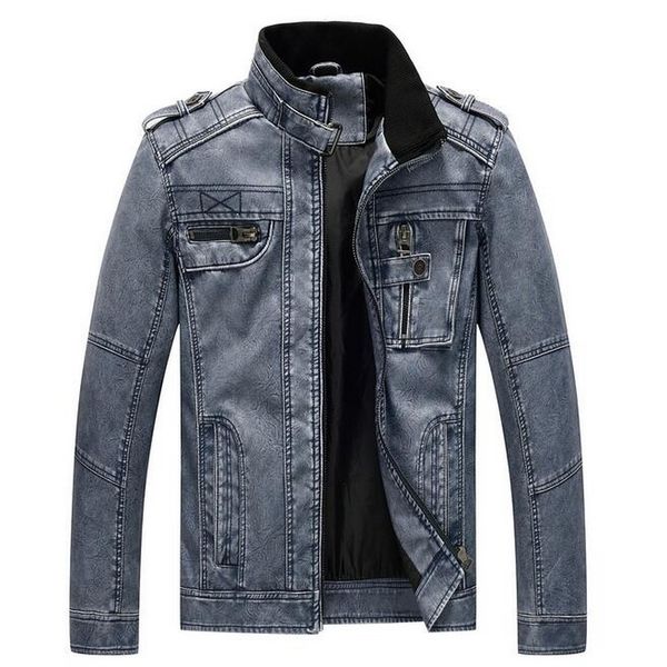 

vxo men's coats pu motorcycle vintage leather jackets male washed pu leather stand collar multi-pocket coat bomber jacke, Black