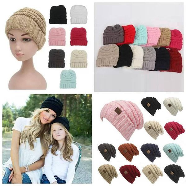 

parents kids cc knitted hats baby moms winter knitted hats warm trendy beanies crochet caps outdoor slouchy beanies 20pcs, Blue;gray