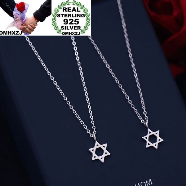 

omhxzj wholesale personality fashion woman girl party wedding gift white six-pointed star 925 sterling silver necklace nc32