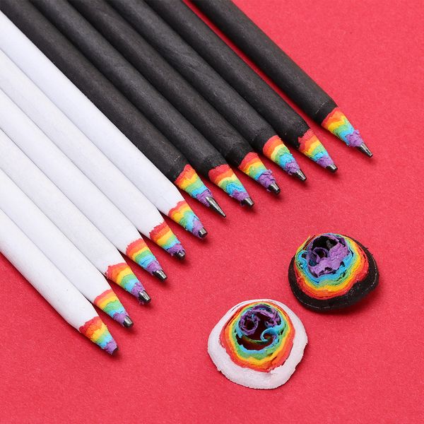 

6 pcs paper material hb pencils kawaii rainbow color pencil stationery environmental protection drawing supplies writing tool