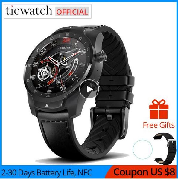 

2020 original ticwatch pro bluetooth smart watch ip68 waterproof support nfc payments/google assistant wear os by google gps watch