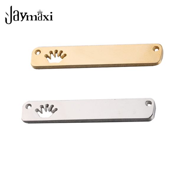 

jaymaxi rectangle stamping blank charm bar tag polished stainless steel hollow crown diy connector for bracelet making 20pcs/lot, Bronze;silver