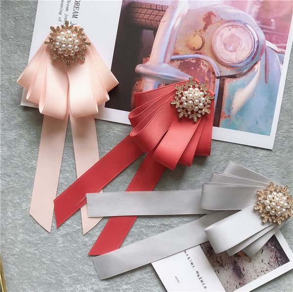 

new fashion woman bow tie female school uniform student professional lady collar bow ribbon pearl neckline jewelry, Black;blue