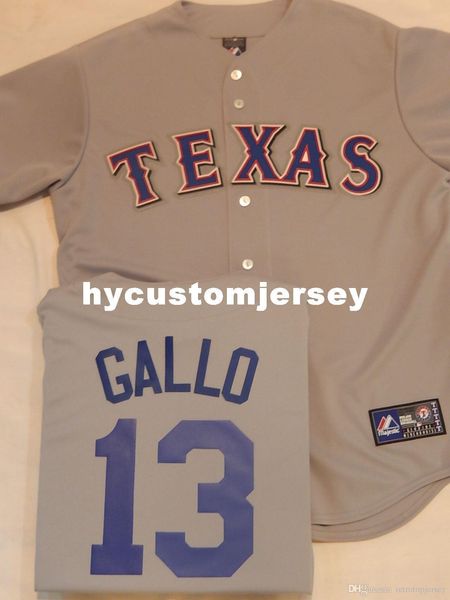 

custom mens texas #13 joey gallo baseball jersey gray mens stitched jerseys big and tall size xs-6xl for sale