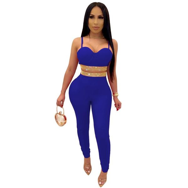 

glitter diamonds celebrity party two piece set women festival clothing strapless crop pencil pants suit club outfits, White