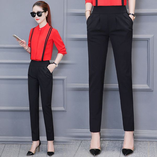 

summer commuting korean-style slim fit straight-cut small harem pants women's medium waist large size women's casual trousers, Black;white
