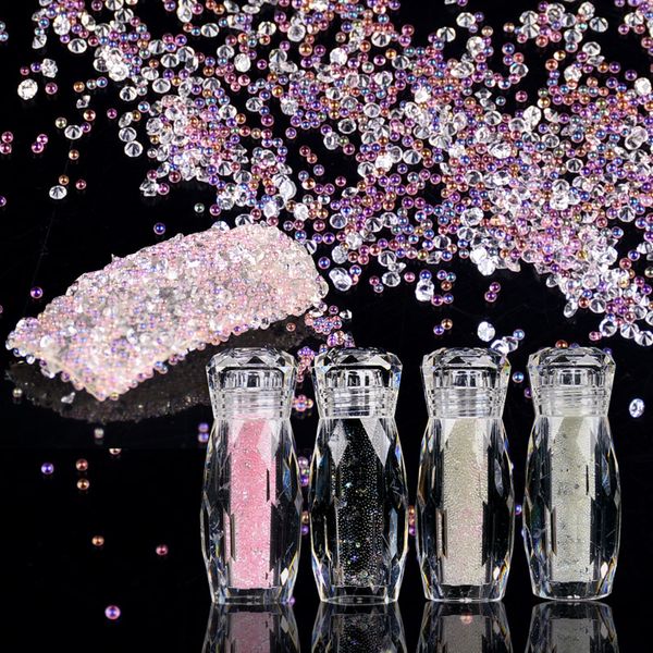 

1 bottle shining crystal mixed zircon caviar mini beads 3d nail glitter decorations tiny glass diamond stone, Silver;gold