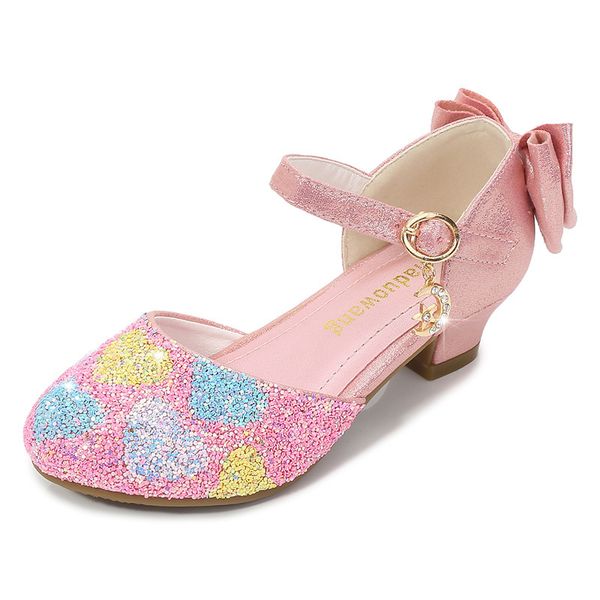 

2020 new summer kids shoes for girl princess sandals wedding dress shoes children high heel girls sequins glitter leather shoes t200428, Black;red