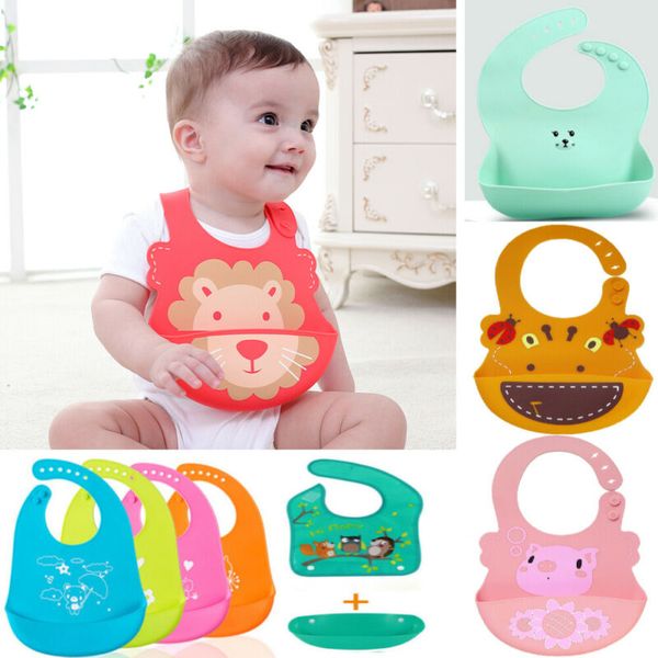

baby kid bib wipe clean cartoon feeding dribble boy girl plastic mealtime