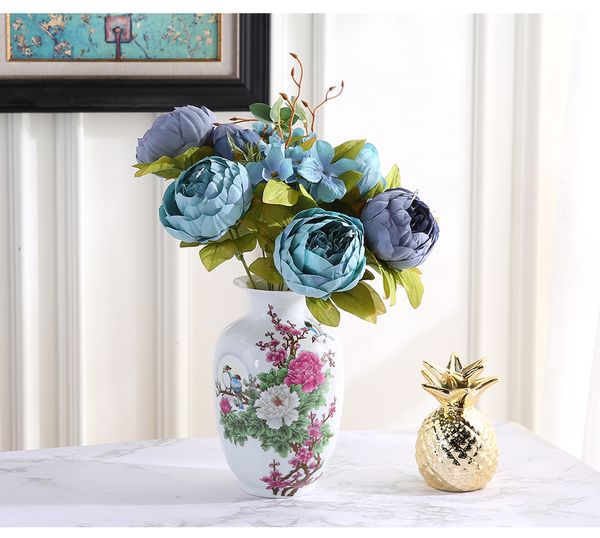 

quality silk flower european 1 bouquet artificial flowers fall vivid rose peony fake leaf wedding home party decoration