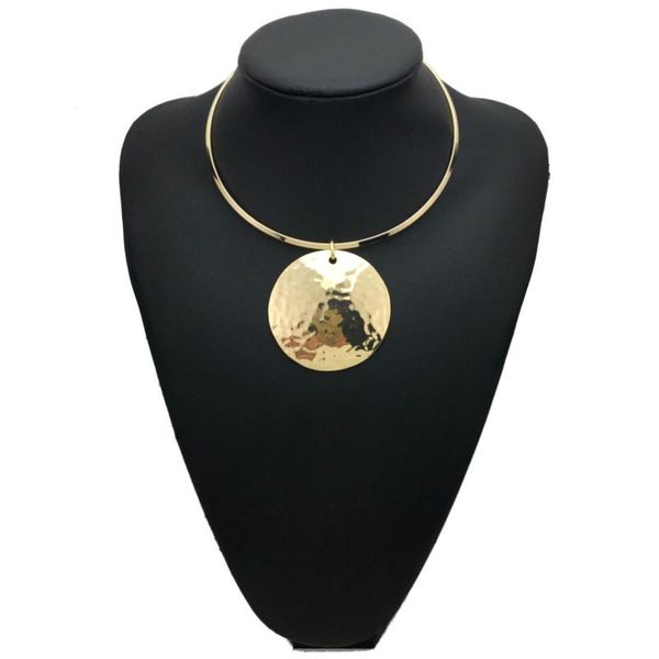 

women punk necklace choker pendants necklaces gold color collar necklace statement maxi big circle metal round, Golden;silver