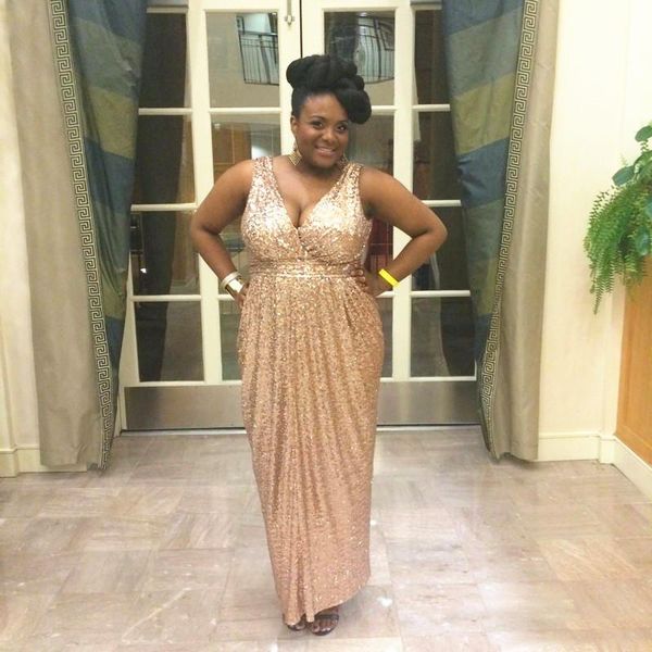 

Sparkly Plus Size Evening Dresses Deep V Neck Bling Bling Sequins Prom Dresses Long Party Gowns Custom Size