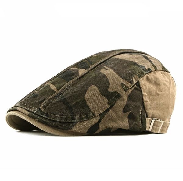 

ceqing046 summer camo beret caps men's camouflage cotton sun cap trucker snapbacks newsboy hat for outdoor, Blue;gray