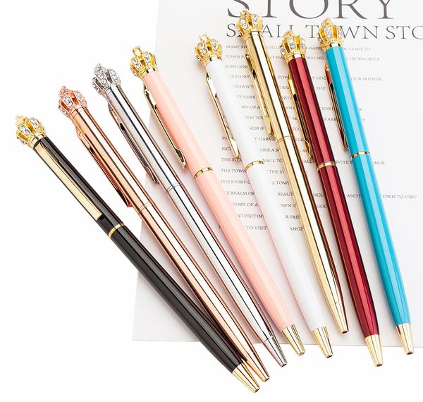 

2020 new designer fashion crown metal ballpoint pen rotating luxury pen creative school supplies exquisite writing tool christmas gifts, Blue;orange