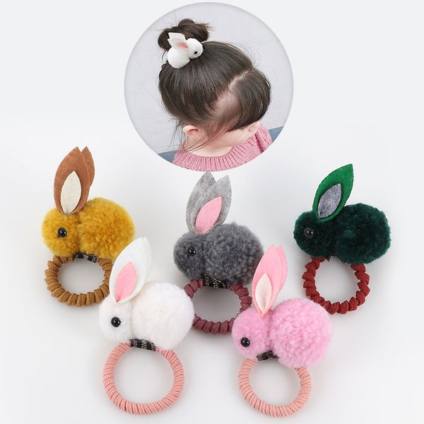 

cute animal hair ball rabbit hair ring female rubber band elastic hair bands korean headwear children accessories ornaments