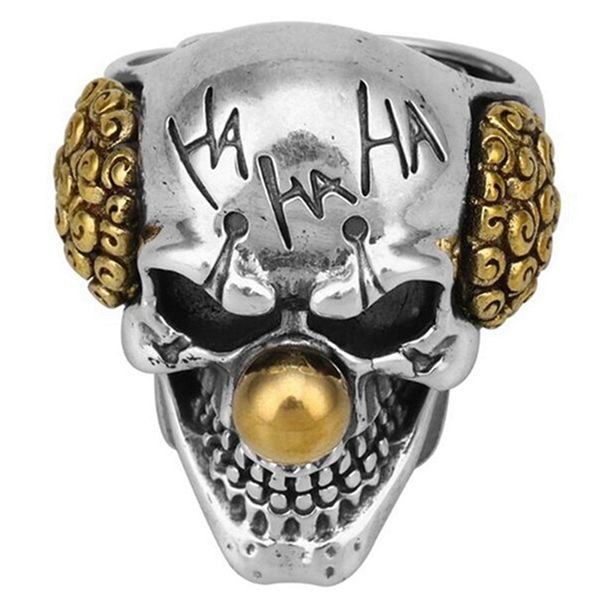 

new skull ring steel soldier the joker face design ring stainless steel funny clowns man as gift for friend, Silver