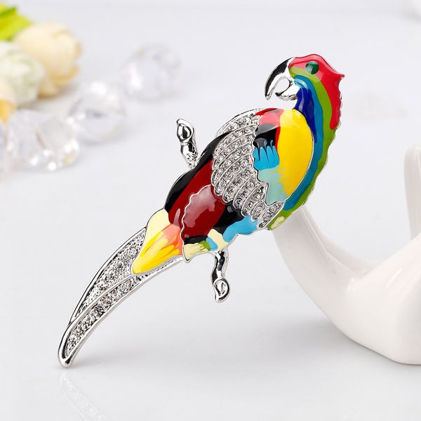 

alloy parrot bird accessory rhinestone colorful lapel pin metal crown brooch pin fashion jewelry women gift, Gray