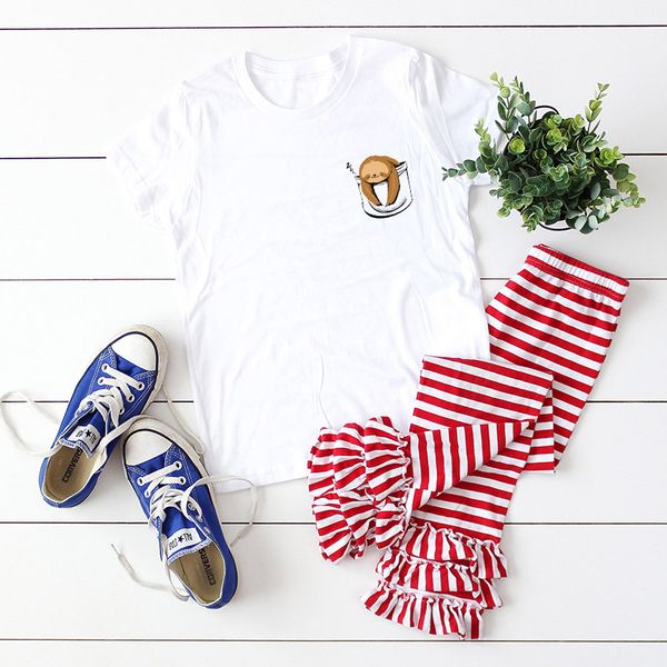 

fashion women's t-shirt summer design new cute pocket sloth large size cotton short sleeve women's t-shirt size s-5xl-2