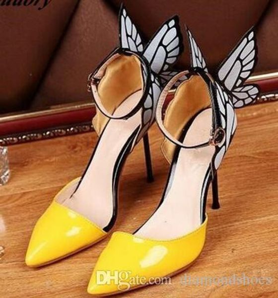

choudory new butterfly wings heels summer fashion bridal shoes valentine sandalias mujer pointed toe wedding shoes escarpin, Black