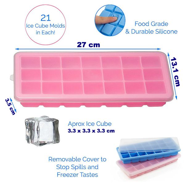 

2 pack ice cube trays easy-release silicone flexible 21-ice trays removable lid