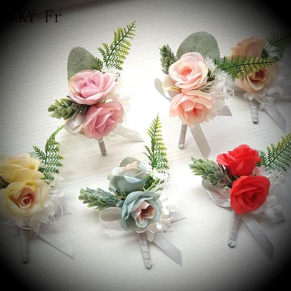 

lky fr boutonniere corsage wedding buttonhole white pink silk flowers groom boutonniere man wedding marriage corsage pins brooch vznxs, Black;gray