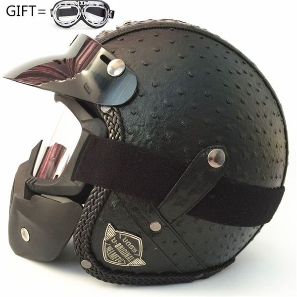 

motorcycle helmet retro vintage synthetic leather casco moto cruiser chopper scooter cafe racer 3/4 open face helmet dot
