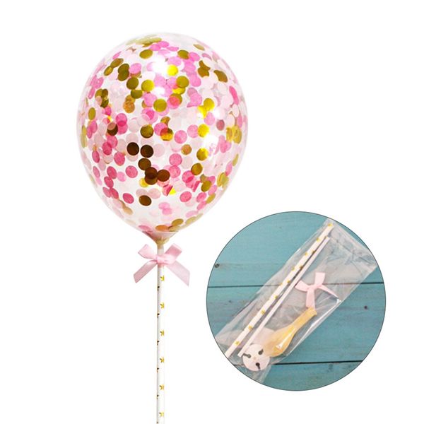 

1 pc 5inch confetti balloon cake er decoration with paper straw ribbon table baby shower one birthday wedding party supplies