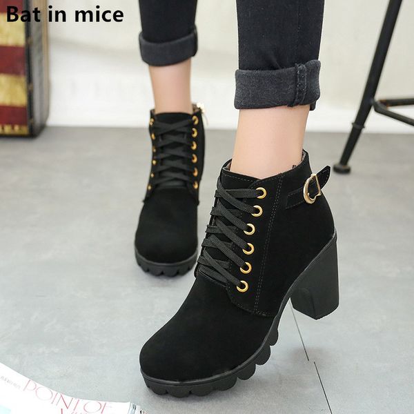 

clearance winter women platform high heels ankle boots women boots thick heel short snow ladies mujer w047, Black