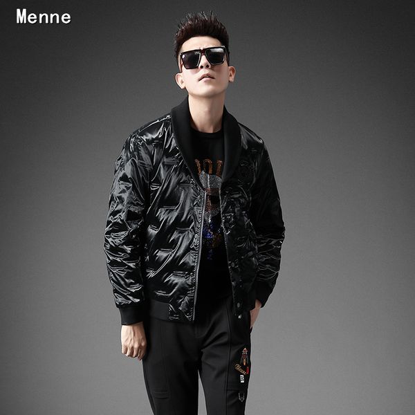 

menne 2019 winter fashion men short white duck down jacket men slim jacket collar, Black