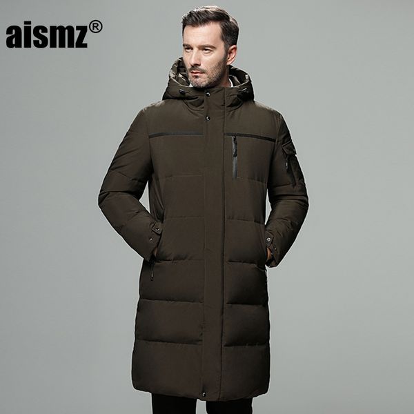 

aismz casual business long down coat men thick thermal 90% white duck down jacket men winter jacket for -40 degree size 5xl, Black