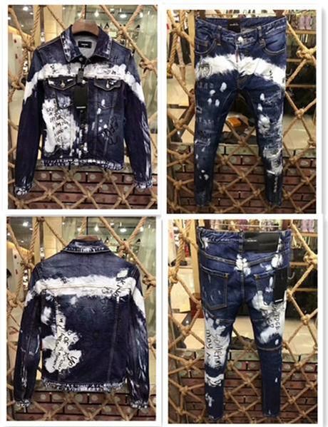 

denim jacket, 2019 men's long-sleeved denim suit. denim + pants 44-54, White;black