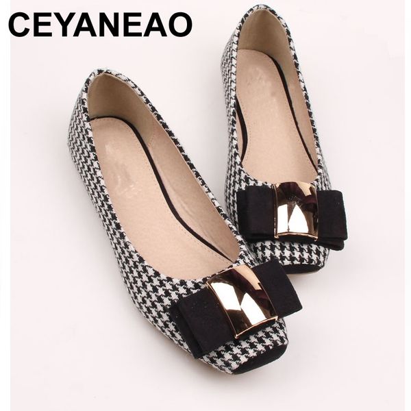 

ceyaneaofashion women shoes woman ballet flats plaid cloth shoe bowknot comfortable square head casual shoes slip on women's fla, Black