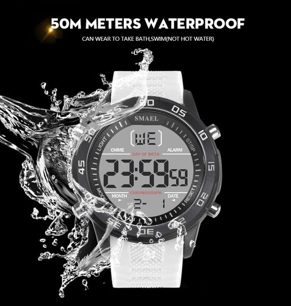 

smael fashion sports brand men watch multifunction digital dial resin strap waterproof outdoor sports mens clock wrist watches, Slivery;brown