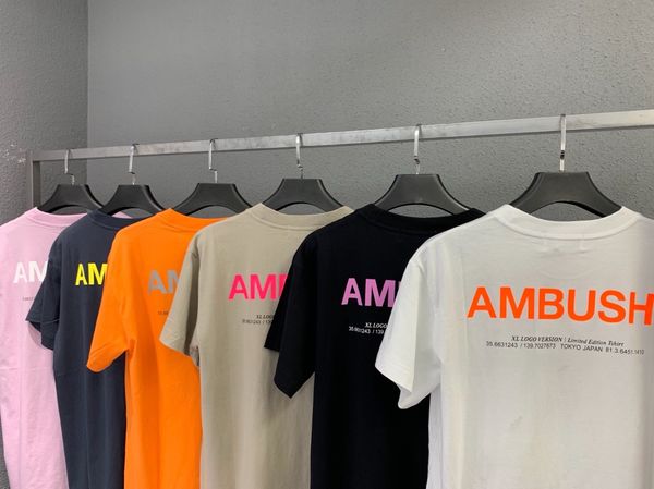 

6 colors mens designer t shirts high street 19ss ambush short sleeve 3m reflective letters basic fashion brand short sleeve t-shirt casual, White;black