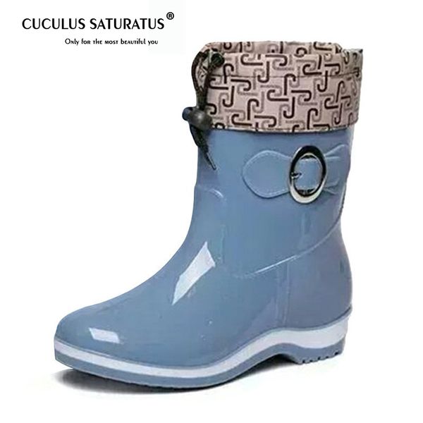 

cuculus rain boots rubber women ankle boots casual platform shoes woman warm flats women shoes size 36-40 red blue beige 1291, Black