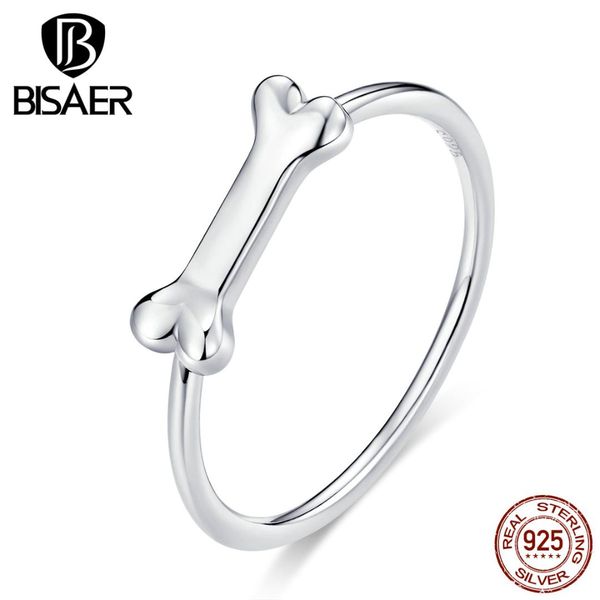 

костяные кольца bisaer стерлингового серебра 925 собака любовь кости форма палец кольца для женщин мода женщины ювелирные изделия anel ecr60, Golden;silver