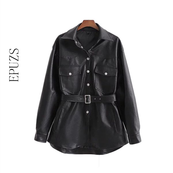 

winter black leather jacket women sashes pu biker jacket motorcycle faux leather coat oversize female fur jackets fall 2019