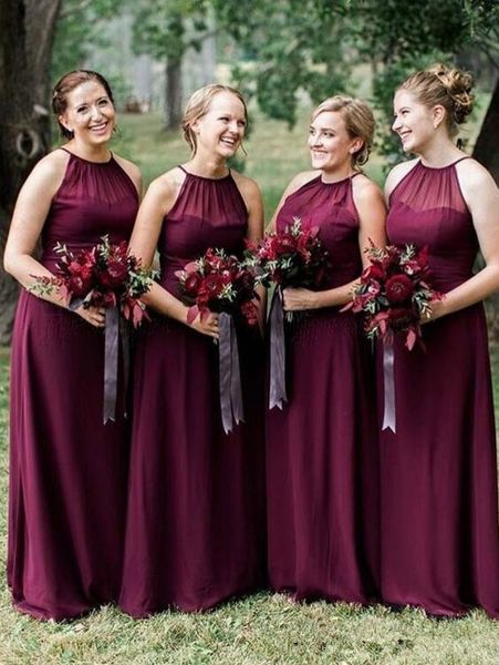 

a line crew bridesmaid dresses 2019 sleeveless floor length burgundy chiffon new coming cutsom made evening dresses maid of honor gowns 51, White;pink
