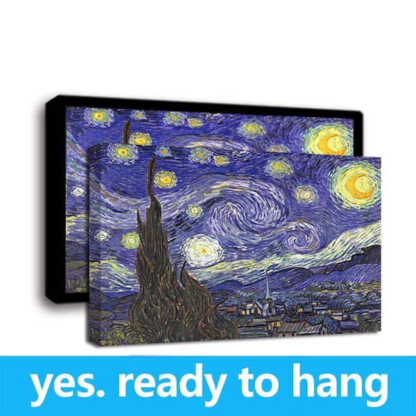 

starry night by vincent van gogh giclee fine art print oil painting on canvas home decor - ready to hang - framed