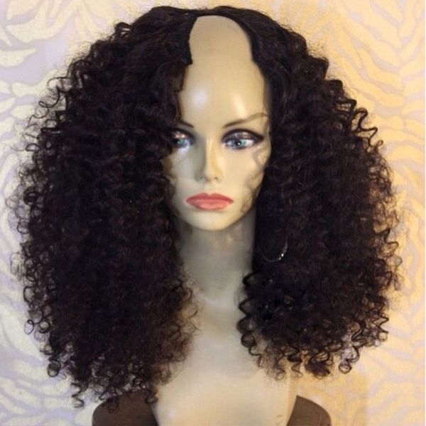 

1*4 left opening u part human hair wigs for black women 9a brazilian virgin kinky curly upart wigs 130% 150% 180% density, Black;brown
