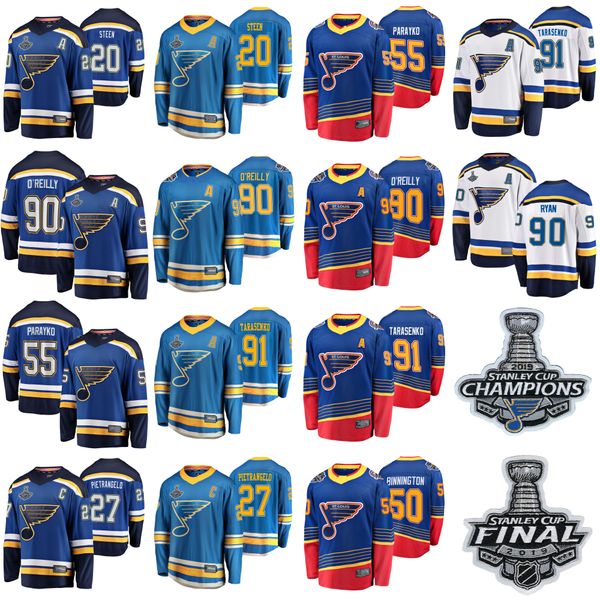 

2019 stanley cup final champions сент-луис блюз хоккея джерси 90 о'райли джерси тарасенко александр стин пьетранджел прошитый, Black;red