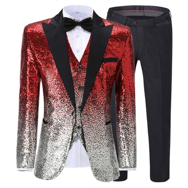 

red мужской костюм блестящая блестки пром зеленый жилет slim fit green смокинги для партии свадебный банкет выпускной этап (blazer + vest, White;black