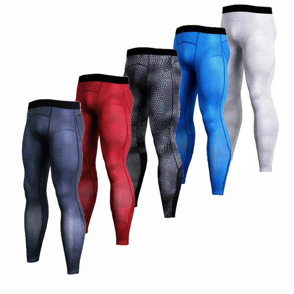

men's compression pants sport tights jogging running pants men bodybuilding skinny leggings sportswear fitness brand gym, Black;blue
